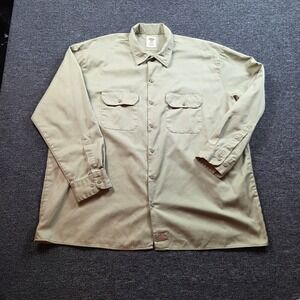 Dickies Work Shirt Men 2XL Khaki Long Sleeve Button Up Utility Workwear Tough